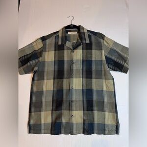 Tommy Bahama Linen Silk Plaid Camp Shirt Large Coastal Resort Beach Vacation